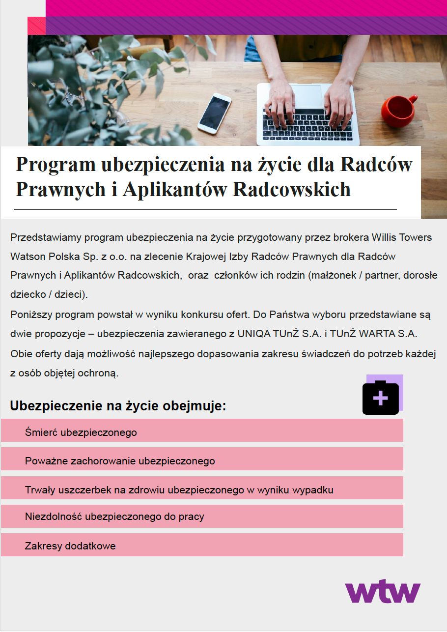 Nowa oferta ubezpieczenia na życie dla radców prawnych i aplikantów radcowskich oraz ich rodzin