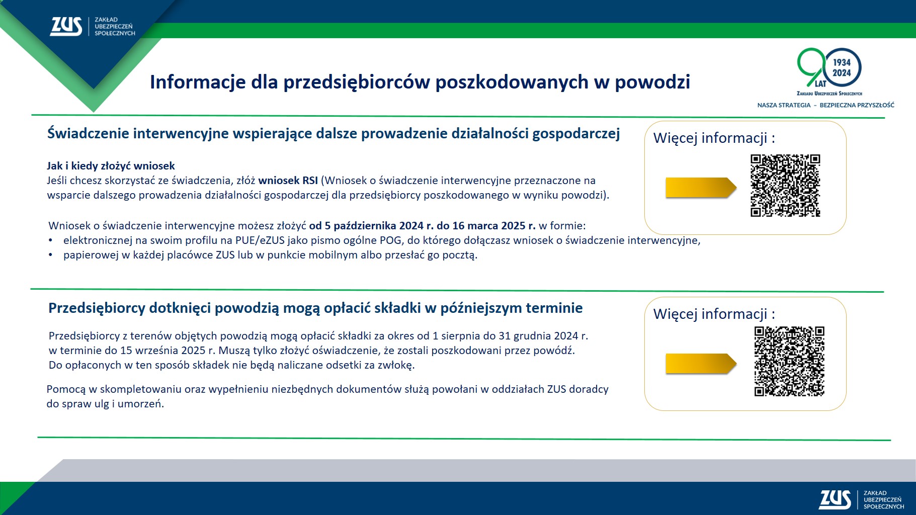 Zakład Ubezpieczeń Społecznych przystępuje do realizacji wypłaty świadczenia interwencyjnego przeznaczonego na wsparcie dalszego prowadzenia działalności gospodarczej dla przedsiębiorcy poszkodowanego w wyniku powodzi.