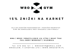 15% zniżki na zakup karnetu na treningi grupowe w Klubie Sportowym WroX Gym dla aplikantów radcowskich i radców prawnych OIRP we Wrocławiu