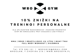 10% zniżki na każdy trening personalny w Klubie Sportowym WroX Gym dla aplikantów radcowskich i radców prawnych OIRP we Wrocławiu