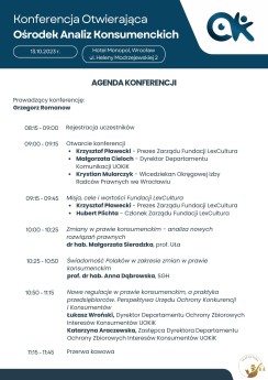 Konferencja Otwierająca Ośrodek Analiz Konsumenckich 13 października 2023 r.  