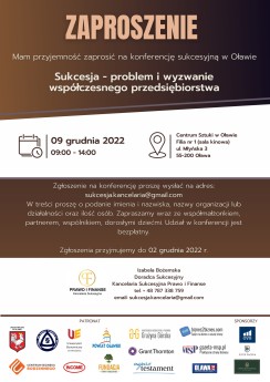 Konferencja sukcesyjna pt. „Sukcesja – problem i wyzwanie współczesnego przedsiębiorstwa” 9 grudnia 2022 r.