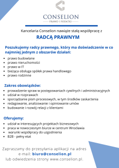 Kancelaria Conselion Prawo i Podatki - nawiąże stałą współpracę z radcą prawnym